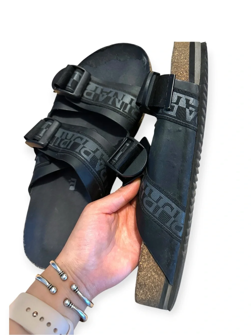 Napapijri Crick BIRKENSTOCK arizona Style Slides Sandals Black Adjustable 9.5 9